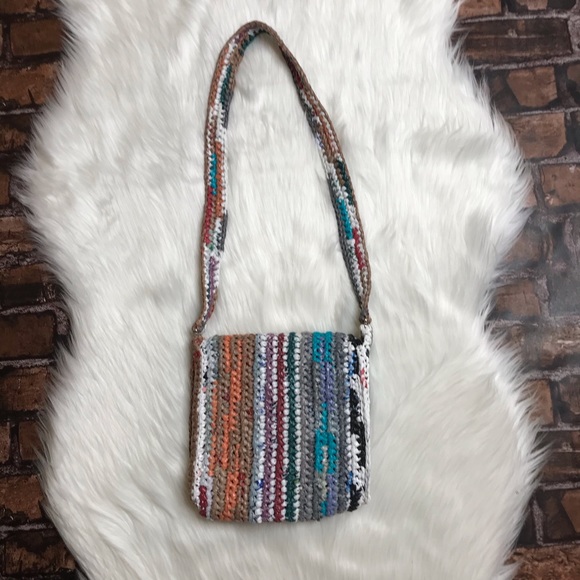 Upcycled Woven Crossbody Flap Purse Handmade Unique Recycled - Picture 3 of 12